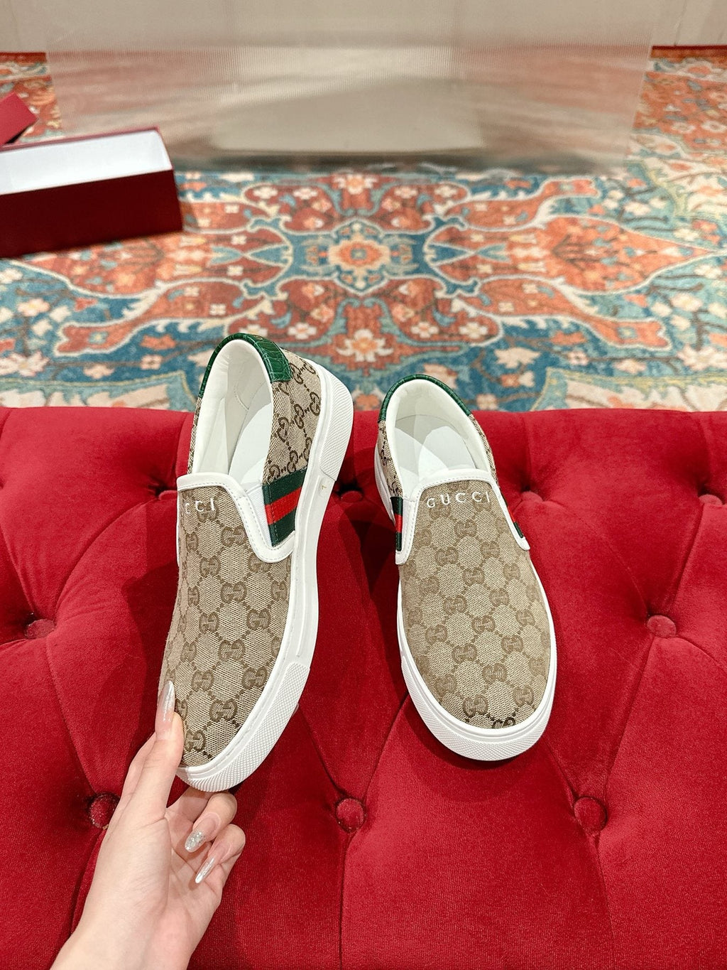 Gucci Men's Monogram Stripe Slip-On Sneakers
